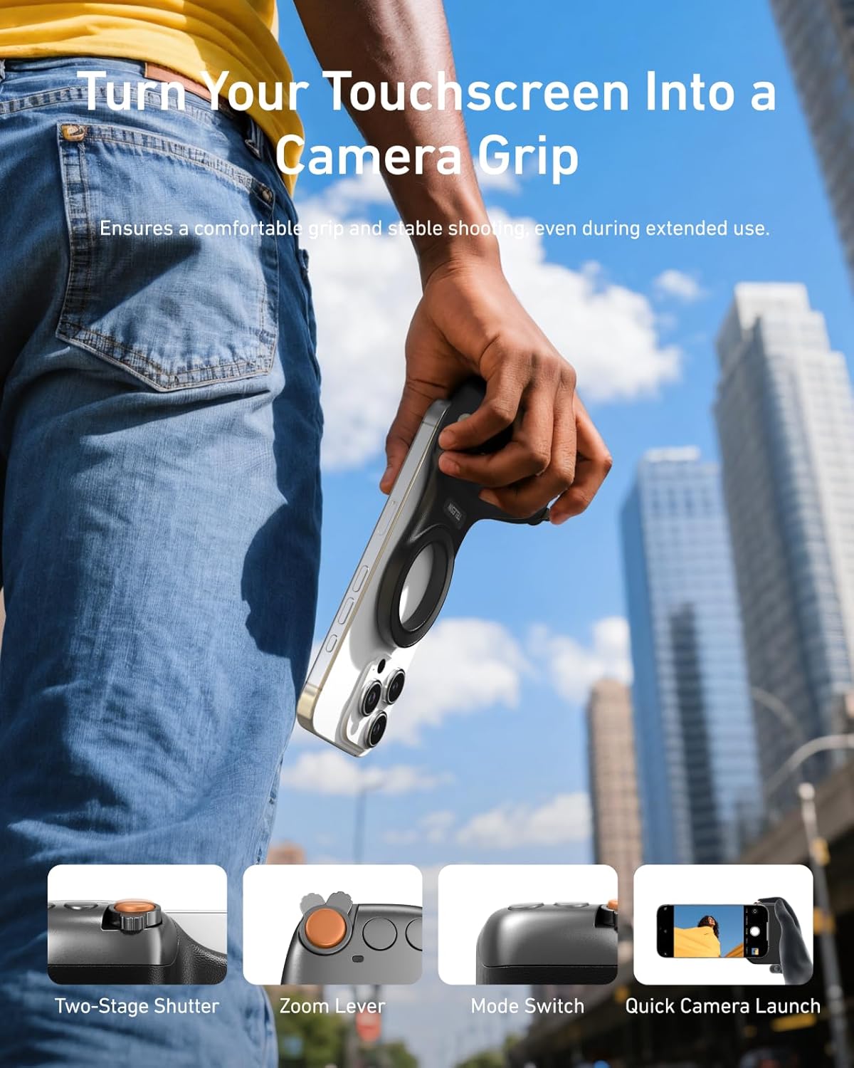 TELESIN Fun Shot Magnetic Phone Camera DSLR Style Shutter Grip for Magsafe iPhone & Android with Detachable Wireless Shutter Button - Official Grip -Comfort Ergonomic Phone Grip Handle Holder(B) - Image 2