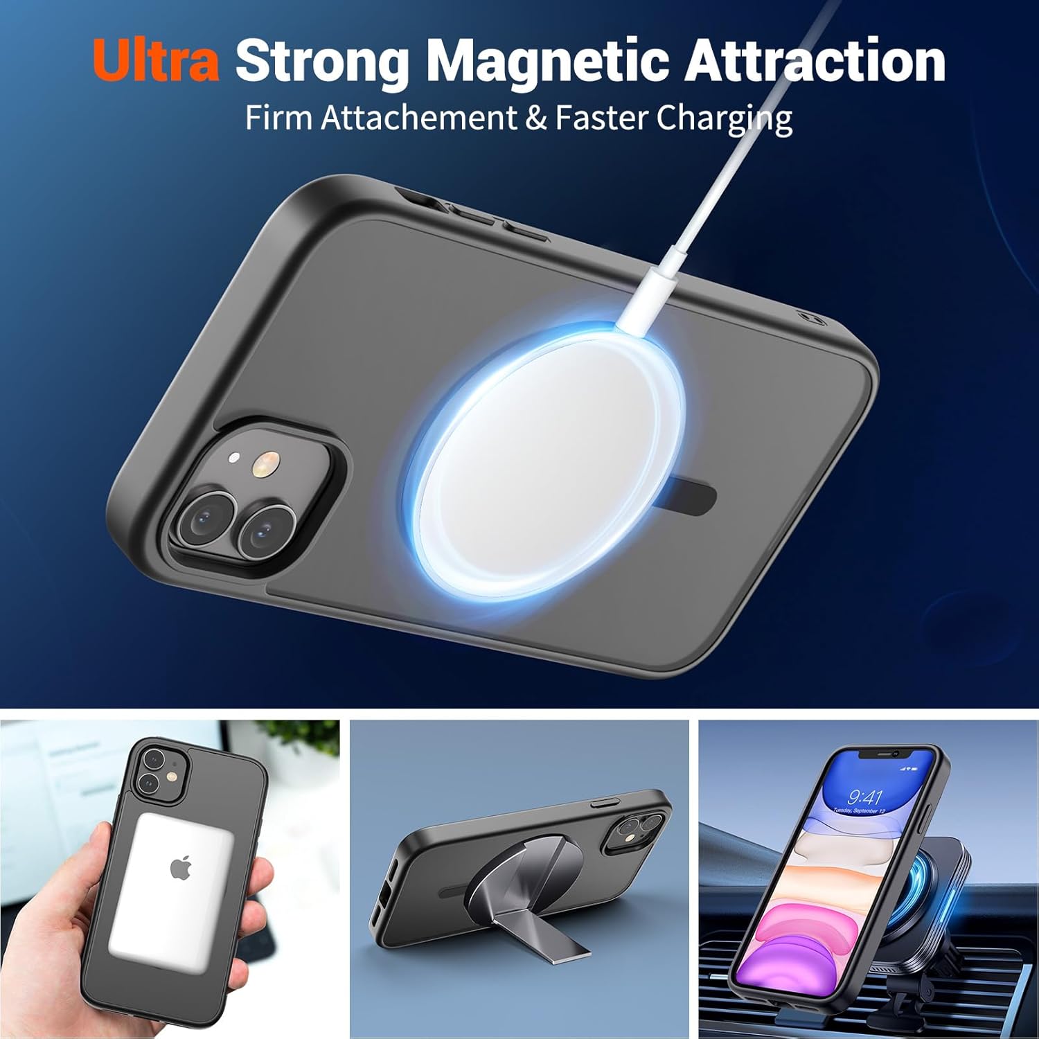 SUPFINE Magnetic for iPhone 11 Phone Case(Compatible with MagSafe)(Military Grade Drop Protection) Translucent Matte Shockproof Phone Cover,Black - Image 5