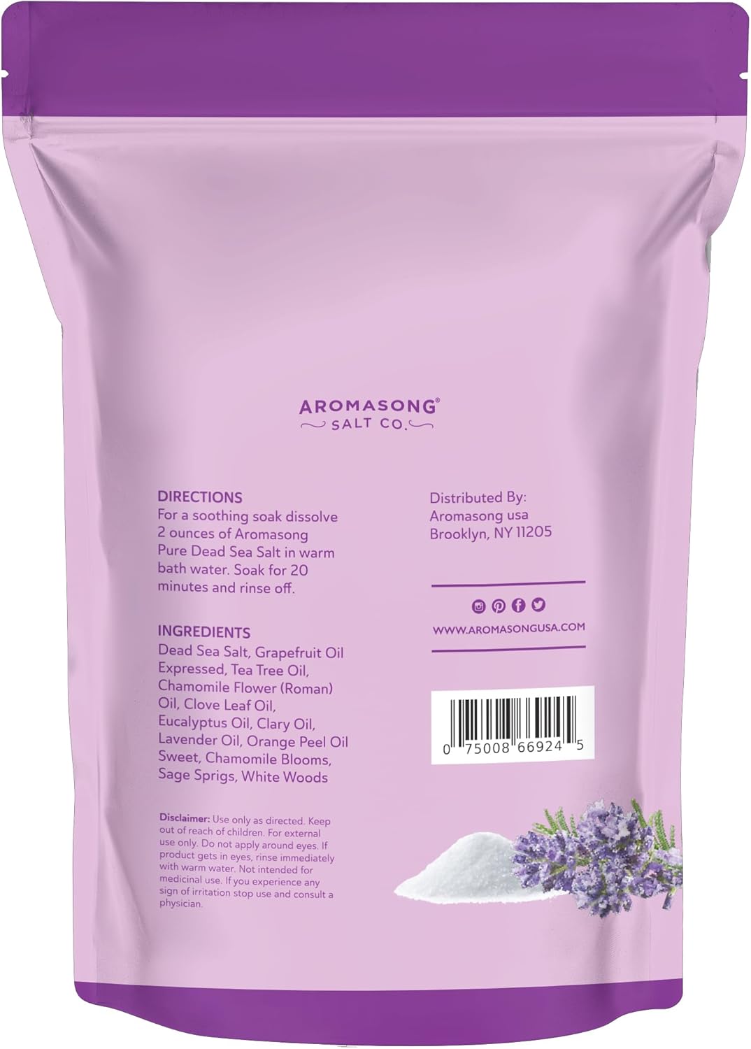 Aromasong Dead Sea Salt for Soaking with Natural Lavender Essential Oil – 14 Oz. Spa Bath Salt Fine Grain 7 Uses Per Pack - for Body Wash Scrub - Soak for Women & Men for Tired Muscles & Skin Issues - Image 7