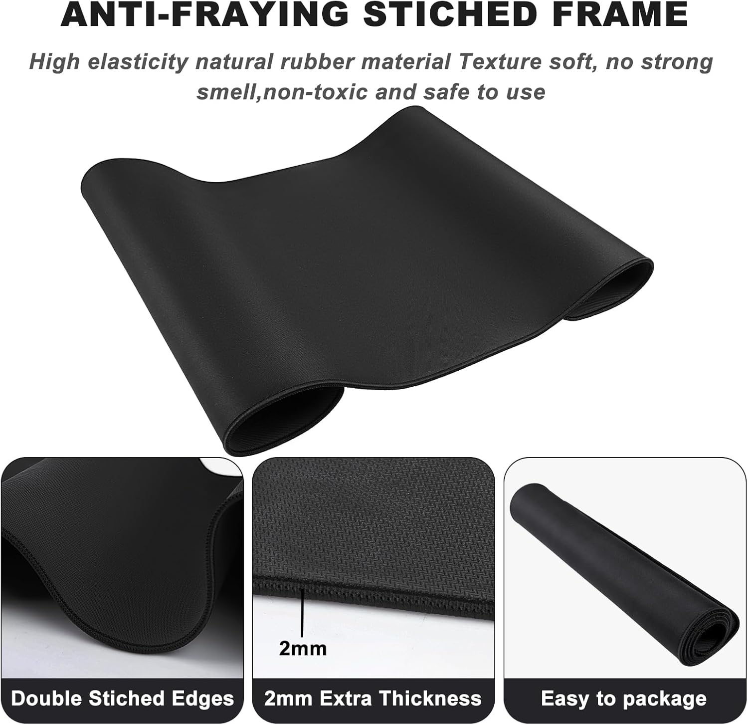 Large Mouse Pad, Desk Mat Office Desk Pad Gaming Mouse Pad with Stitched Edges, 31.5" x 15.7" Mousepad with Non-Slip Waterproof Rubber Base for PC Laptop Desk Home Office Accessories, Black - Image 3