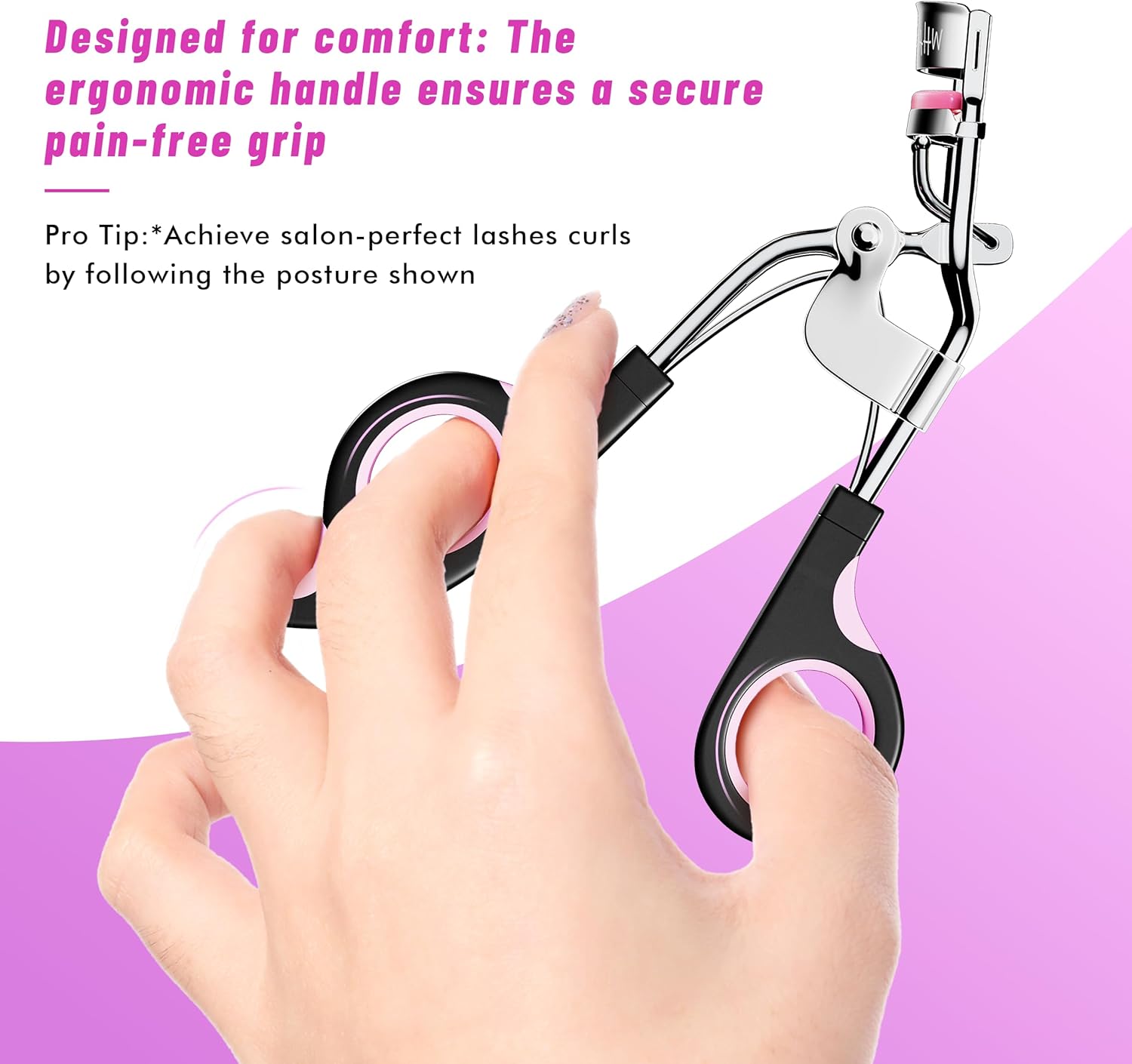 Eye Lash Curler with 6PCS Extra Replacement Strips, Whalrace Superior Curling Effect Eyelash Curlers, Easy & Comfortable to Grip and Use-Gpink - Image 4