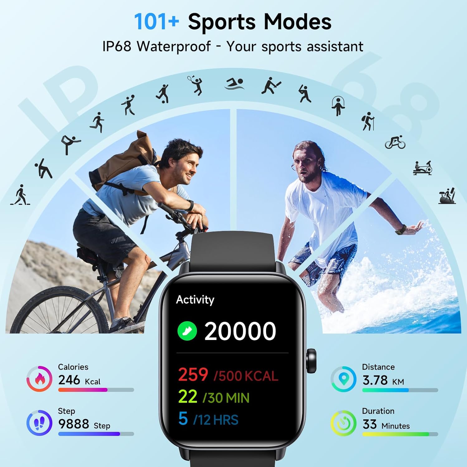 Smart Watches for Men Women, Alexa Built-in, 1.8" Smartwatch with Heart Rate/SpO2/Sleep/Stress, IP68 Waterproof Fitness Tracker with Bluetooth Call (Answer/Make), 101+ Sports Modes, for Android iPhone - Image 4