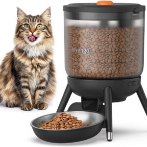 Invengo Automatic Cat Feeder with Timed Food Dispenser, One-Touch Feeding, Dual Power Supply, Anti-Bug Design, Visible 3L Hopper – Automatic Pet Feeder for Cats and Small Dogs