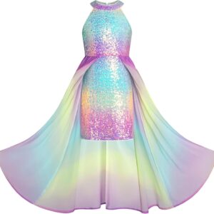 GRACE KARIN Girls Halter Neck Sequin Dress Kids Fancy Formal Party Christmas Sparkly Pageant Birthday Dresses