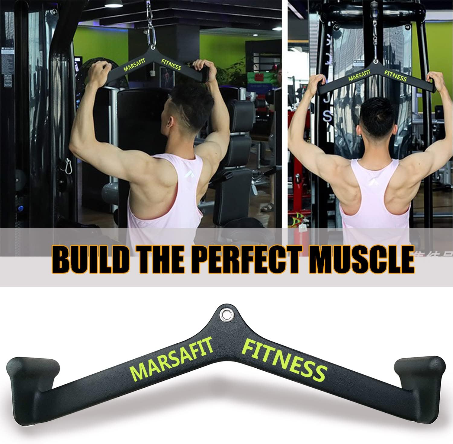 MARSAFIT Home Gym Fitness Rowing T-bar V-bar Pulley Cable Machine Attachment, Bicep Curl Tricep LAT pulldown Bar Back Strength Training Handle Grips LAT Pull Down Bar for Seat Row Workout - Image 7