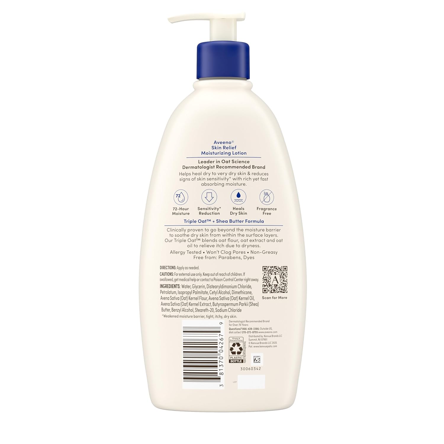 Aveeno Skin Relief Moisturizing Lotion Heals Very Dry, Sensitive Skin, Fast-Absorbing Body Lotion with Soothing Triple Oat & Shea Butter Formula, Fragrance Free, Non-Comedogenic, 18 fl. oz - Image 8