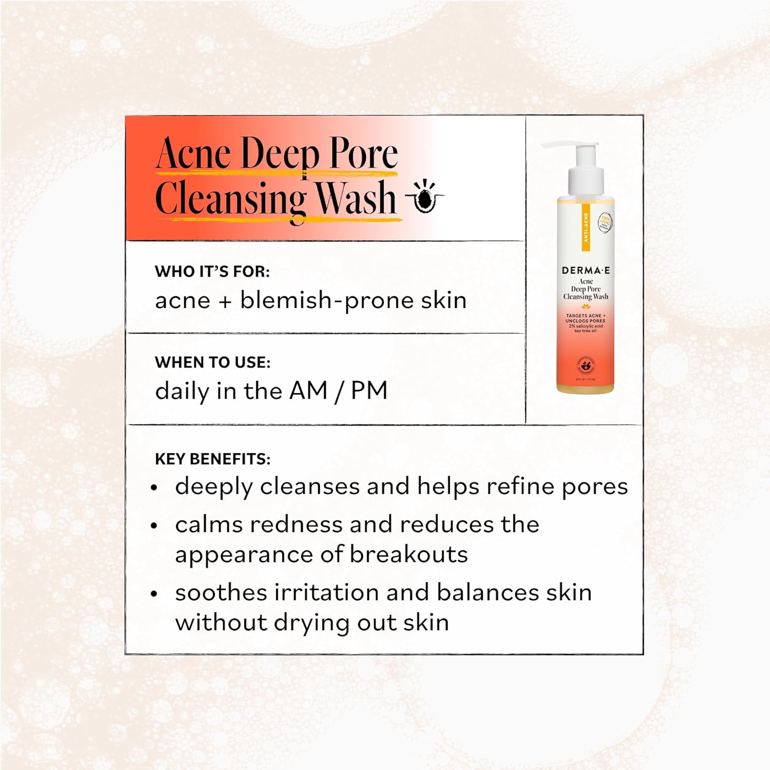 Derma E Acne Deep Pore Cleansing Wash – Blemish Control Facial Cleanser with Salicylic Acid - Gentle Oil Control Face Wash Soothes and Balances Skin, 6 fl oz - Image 5