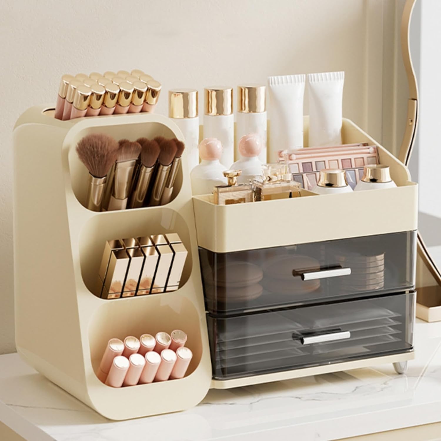 Covzoe Large Makeup Organizer with Brush Holder, Spacious Cosmetics Display Case with Drawers for Vanity, Skin Care Storage Solution for Lipstick Beauty Essential Bathroom Countertop - Image 6
