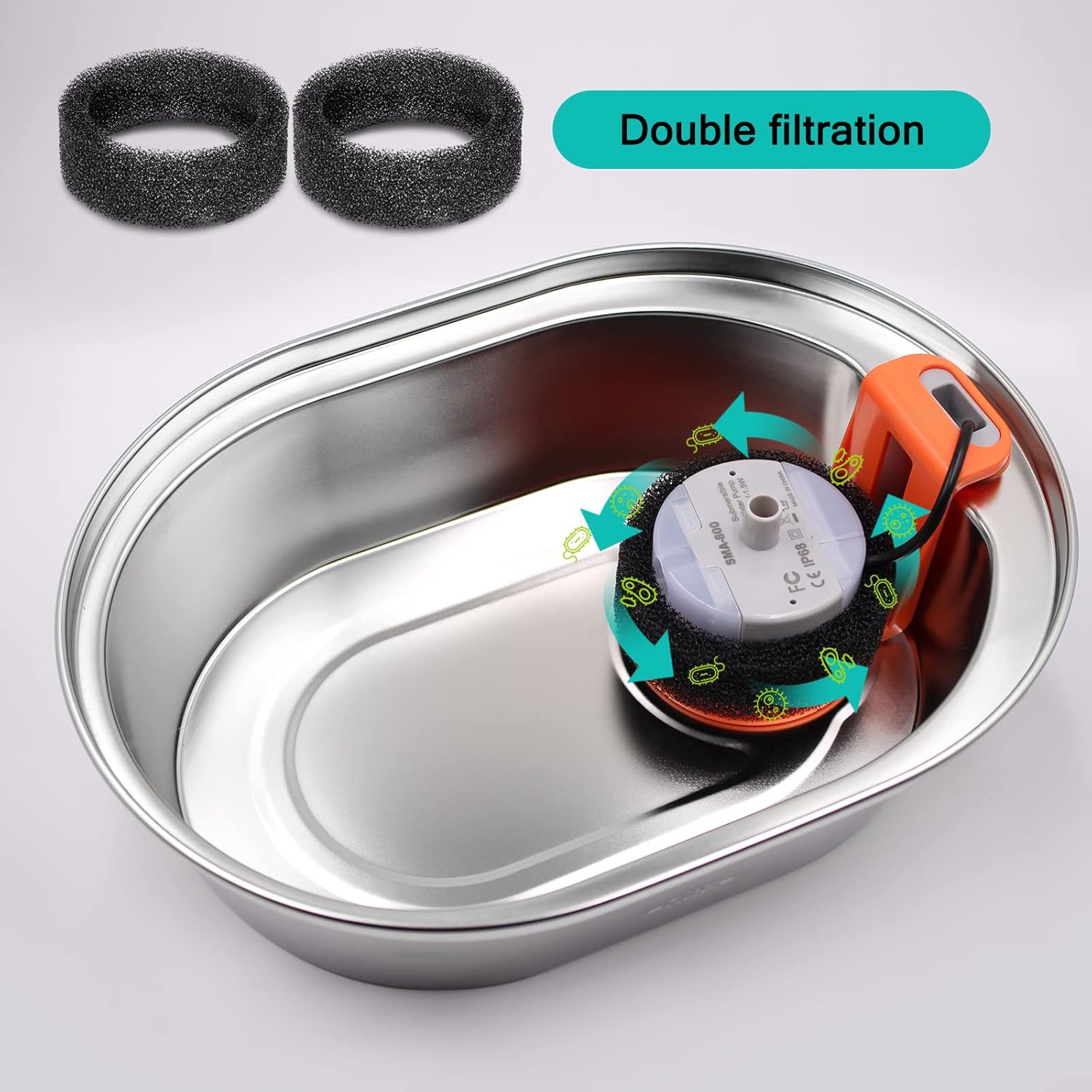 Monsin Cat Water Fountain Filters for Stainless Steel 67oz/2L Adjustable Water Flow Pet Fountain, 4 Pack Pet Replacement Filters with 4 Sponges - Image 4