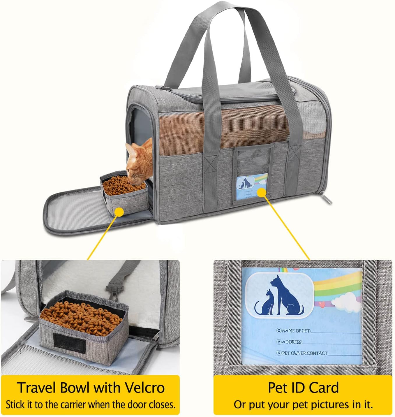 Refrze Cat Carrier for Large Cats 20 lbs, Medium Cat Under 25 lbs, Dog Carriers for Small Dogs, Soft Travel Pet Carrier for 2 Cats Small Dogs, Grey - Image 4