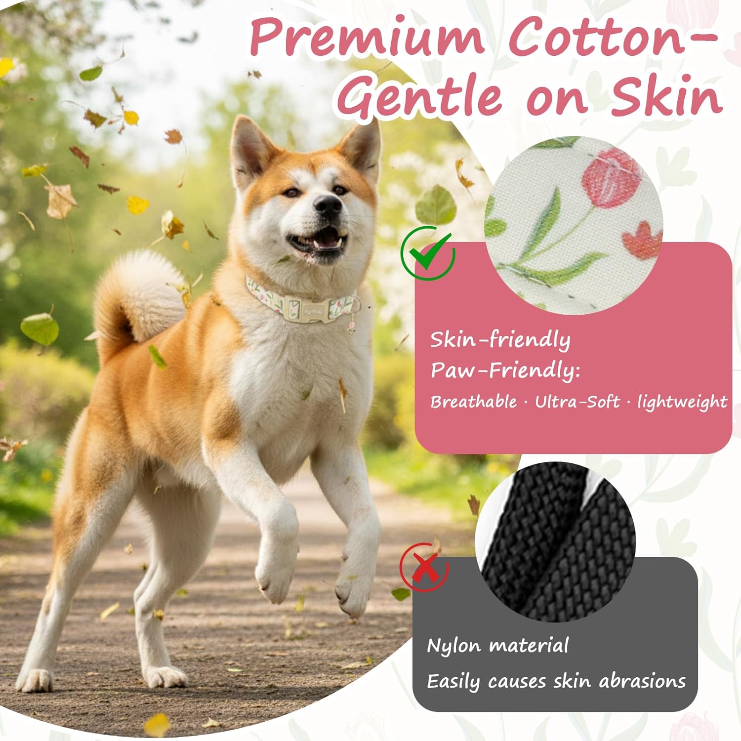 Dog Collar with Tulip Patterns, Spring Summer Collection Dog Collar with Exquisite Pendant, Durable Adjustable Collars for Gifts & Daily Use-S - Image 4