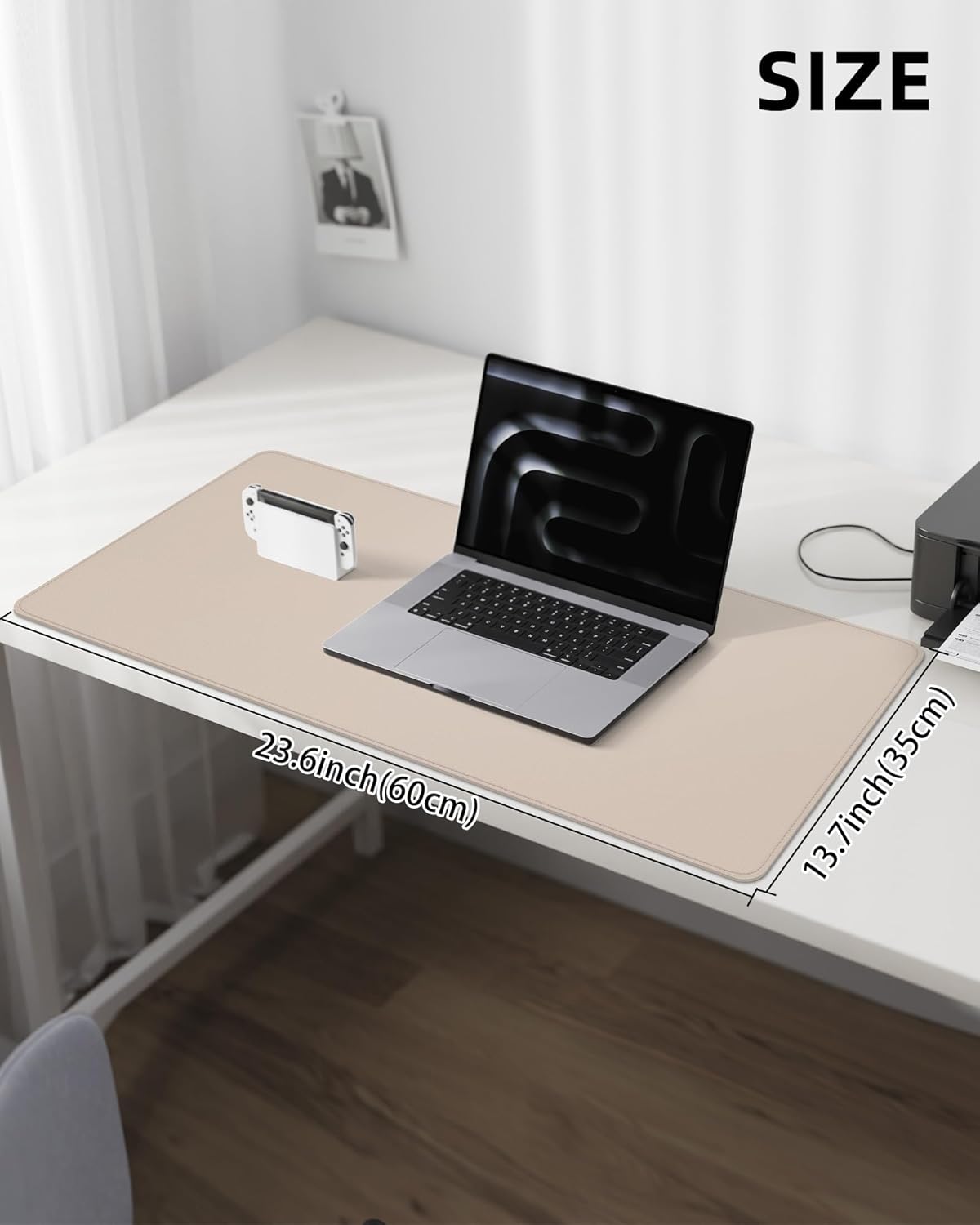 AFIING Desk Pad Protector 23.6" x 13.7" - Non-Slip Waterproof PU Leather Desk Mat for Mouse, Keyboard, Laptop, Office and Home Workspace (Beige) - Image 5