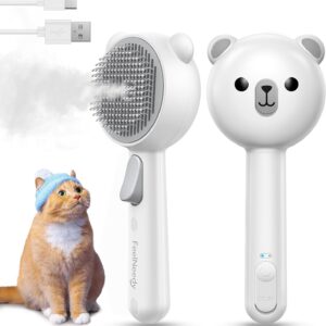 Cat Steam Brush, Brushes for Indoor Cats with Release Button, Dual Speed Spray USB Rechargeable Grooming Supplies, Cat Brush for Shedding Suitable for All Long-haired and Short-haired Pets