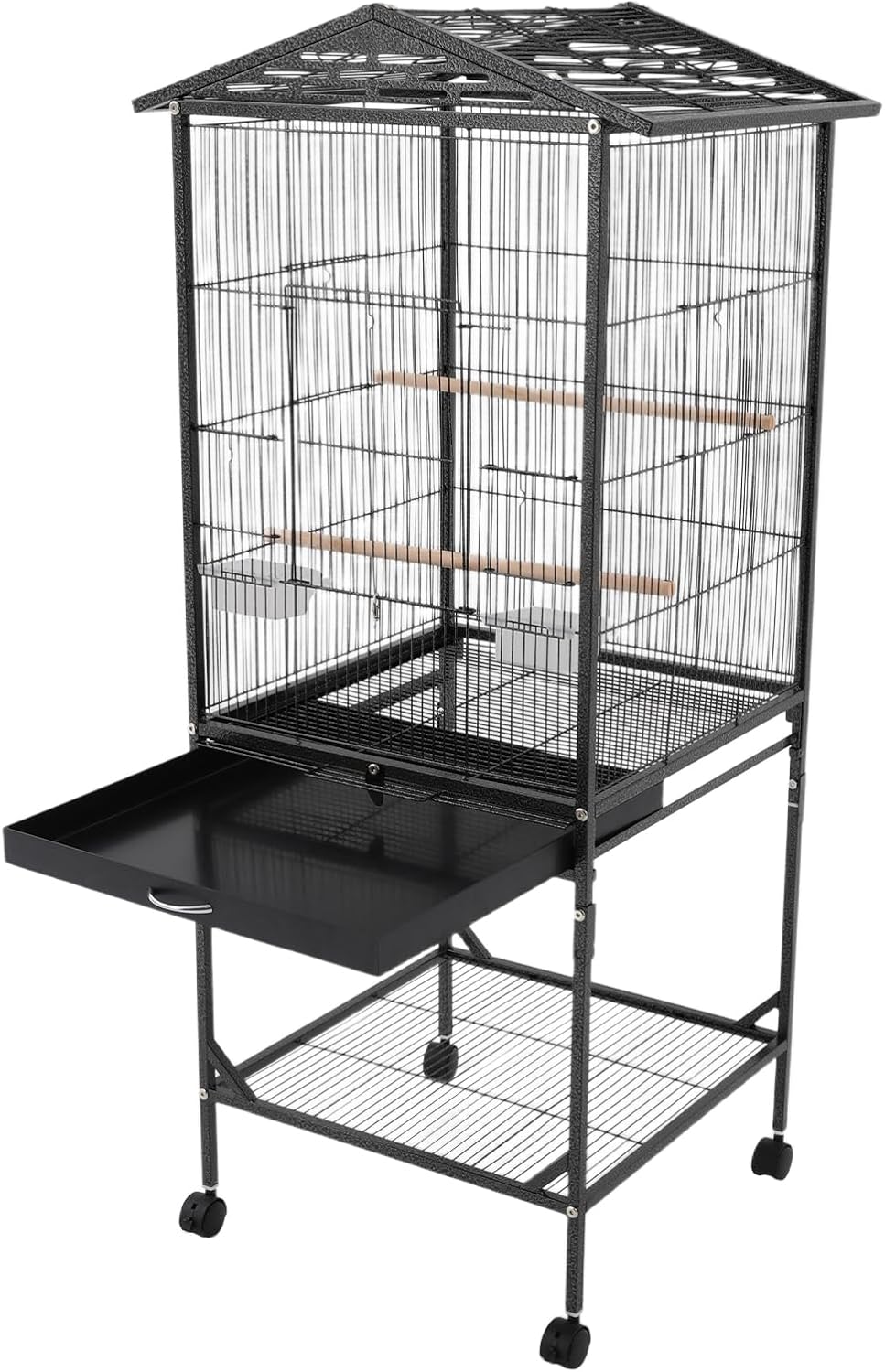 Extra Large Bird Cage, 49Inch Wrought Iron Bird Cage 360° Full Hollow Design with Universal Wheels for Parakeets Canaries Cockatiels Lovebirds 18.11×18.11×49.21 Inch (Black) - Image 7