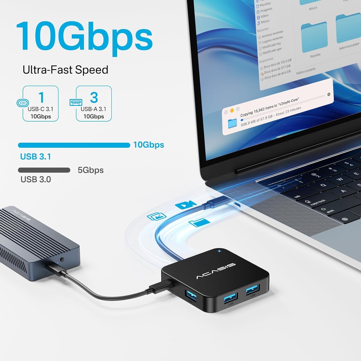 ACASIS USB C Hub 10Gbps, 6-in-1 Multiport Adapter with 4K 60Hz HDMI, 100W Power Delivery, USB A3.2 Data Port, USB C to HDMI Adapter for MacBook, Dell, Lenovo, Surface, iPad PRO, XPS(Black) - Image 4