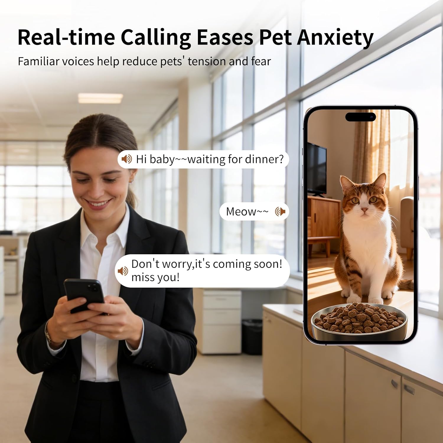 Automatic Cat Feeder and Waterer Set, 4L App Control Smart Cat Feeder with 2MP Camera, WiFi, Anti-Clog for Mix Food, 2.2L Filtered Pet Water Fountain with LED Light, Stainless Steel Bowl, Dual Power - Image 3