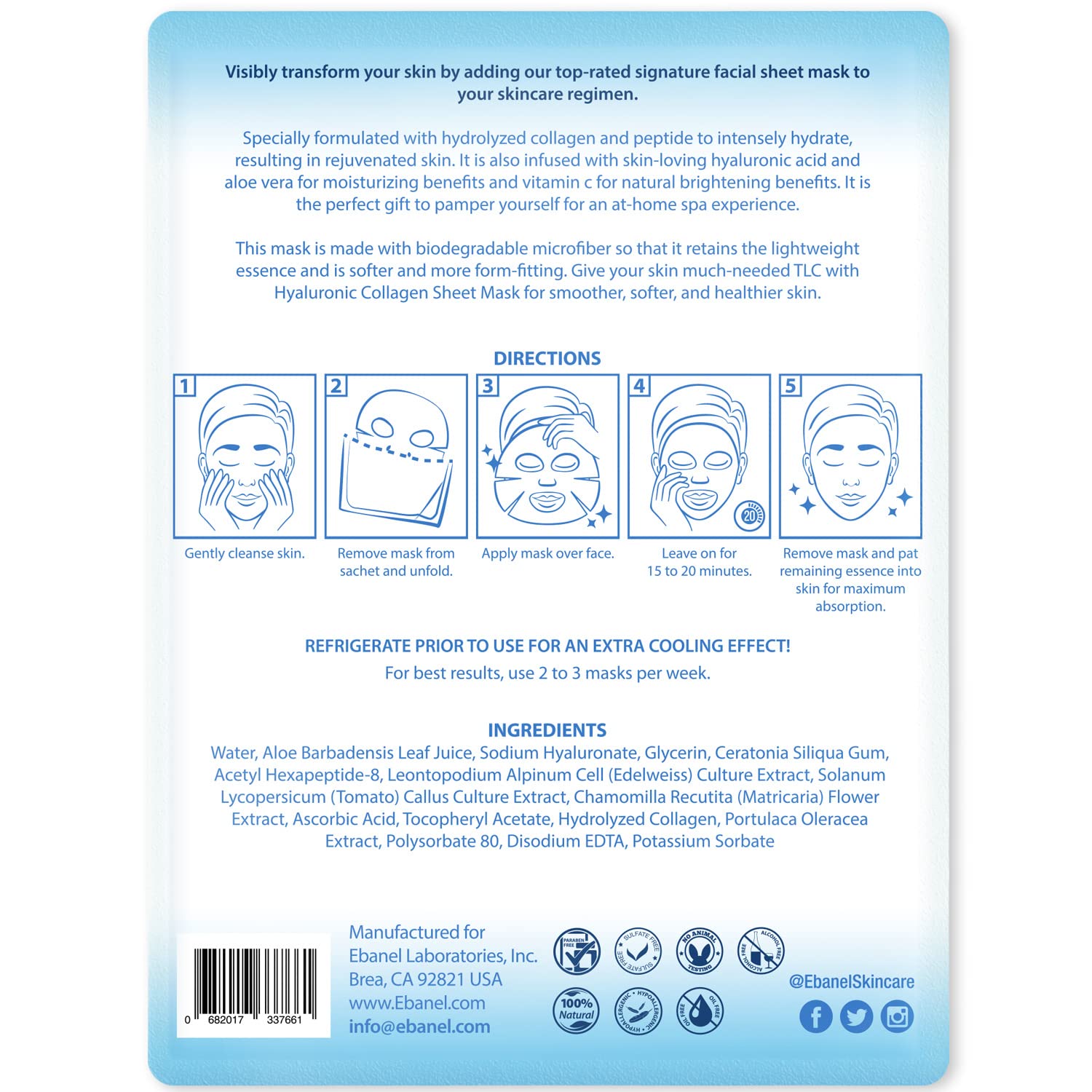 Ebanel 10 Pack Collagen Face Mask with Hyaluronic Acid, Vitamin C, Peptide, Aloe, Instant Brightening Hydrating Face Masks Skincare Korean Sheet Mask, Skin Firming, Lifting Anti Aging Facial Masks - Image 8