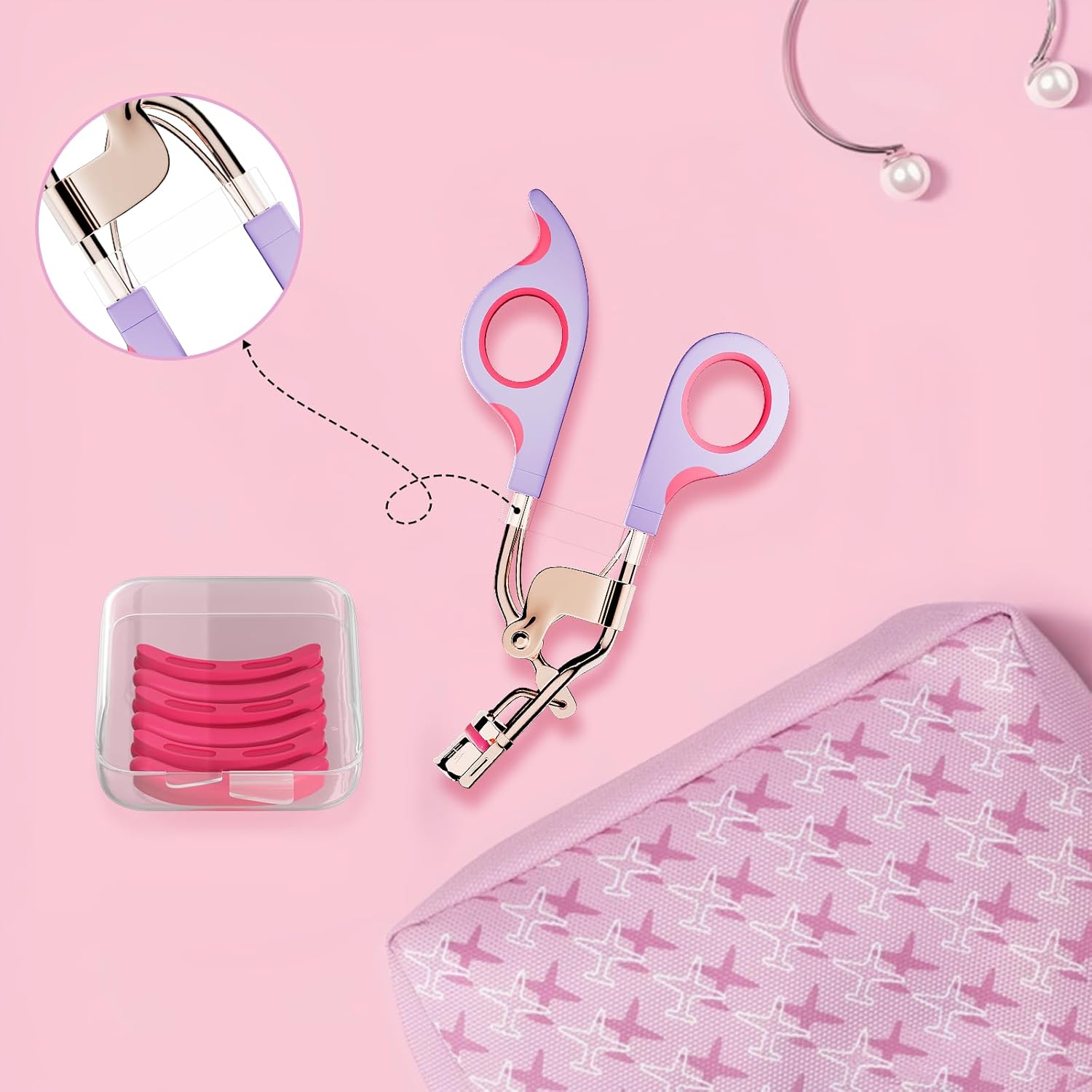 Eye Lash Curler with 6 Replacement Pads, Whalrace Eyelash Curlers Superior Curling Effect, Beautiful and Easy to Identify, Valentine's Day Gift for Her, Beauty Enthusiasts -Rose Gold Purple Red - Image 8