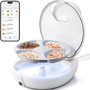 Robotail Automatic Cat Feeder for Wet Food – Fresh for 4 Days, Smart Dual-Temp Semiconductor Cooling & Heating Auto Cat Feeder with Multi-Function App, 4 Fresh Meal, Infrared Sensing, Easy to Clean