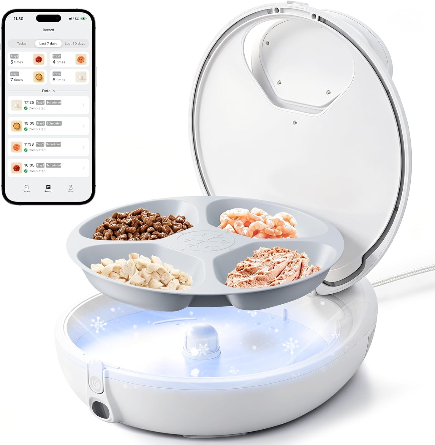 Robotail Automatic Cat Feeder for Wet Food - Fresh for 4 Days, Smart Dual-Temp Semiconductor Cooling & Heating Auto Cat Feeder with Multi-Function App, 4 Fresh Meal, Infrared Sensing, Easy to Clean
