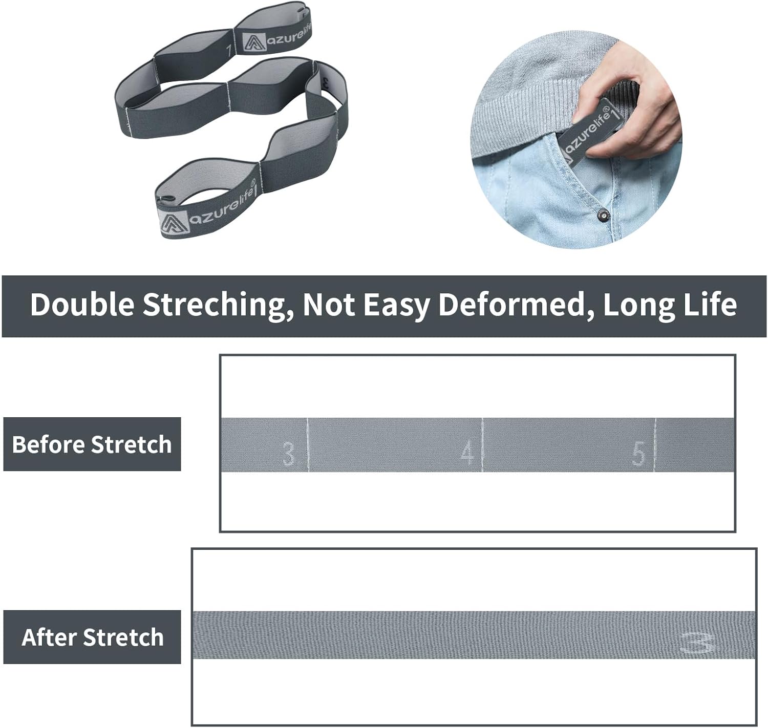 A AZURELIFE Elastic Yoga Stretching Strap, Multi-Loop Stretch Strap for Physical Therapy, Pilates, Yoga, Dance & Gymnastics Exercise and Flexible Pilates Stretch Band - Image 2