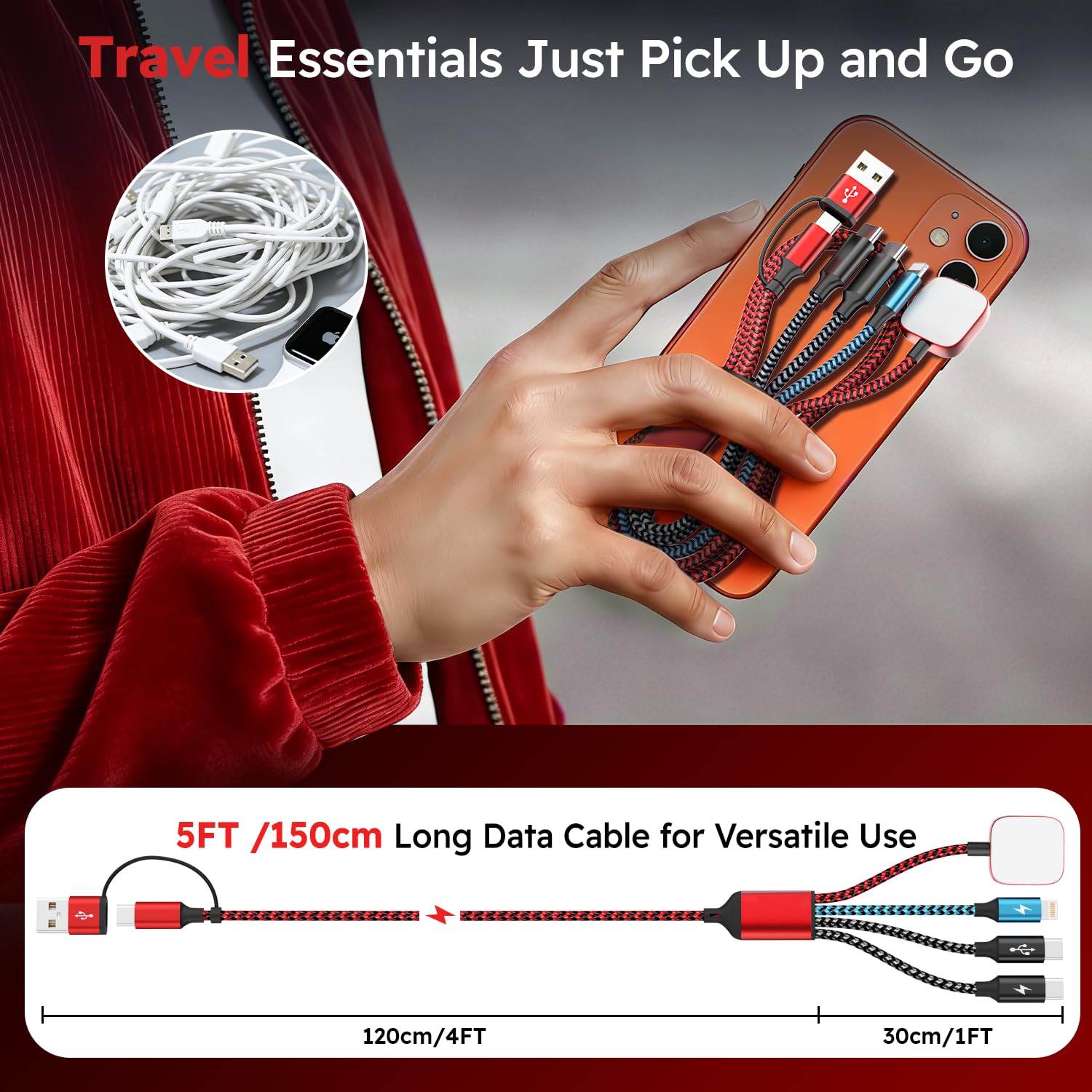 Cruise Essentials 2026, Dual Type-C 4 in 2 Multi Charging Cable for iPhone Watch Charger/iPhone 17/IP, iWatch Charger, Travel Camping Essentials Compatible with iWatch 11-2/Ultra/iPhone 17-8,Car 5FT - Image 7