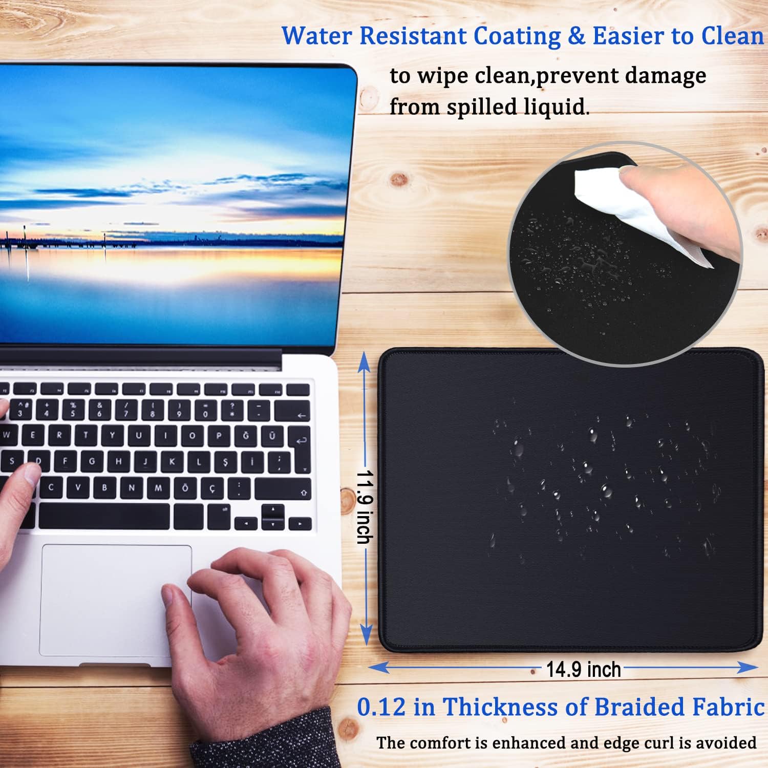 Mouse Pad, Large Gaming Mouse Pad with Double Stitched Edges, 14.9 x 11.7 inches Premium-Textured & Waterproof Mousepad, Nonslip Natural Rubber Base Mouse pad for Laptop,Computer, Office, Black - Image 6