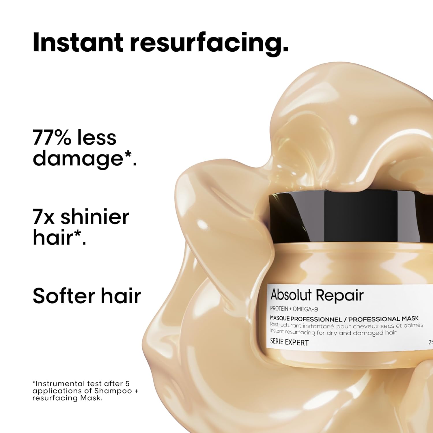 L'Oréal Professionnel Paris Absolut Repair Hair Mask - Nourishing Protein Treatment, Hydrates, Repairs Damage & Adds Shine, for Dry & Damaged Hair, 250ml - Image 3