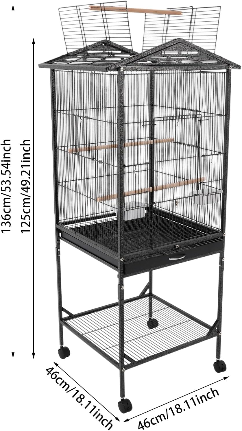 Extra Large Bird Cage, 49Inch Wrought Iron Bird Cage 360° Full Hollow Design with Universal Wheels for Parakeets Canaries Cockatiels Lovebirds 18.11×18.11×49.21 Inch (Black) - Image 6