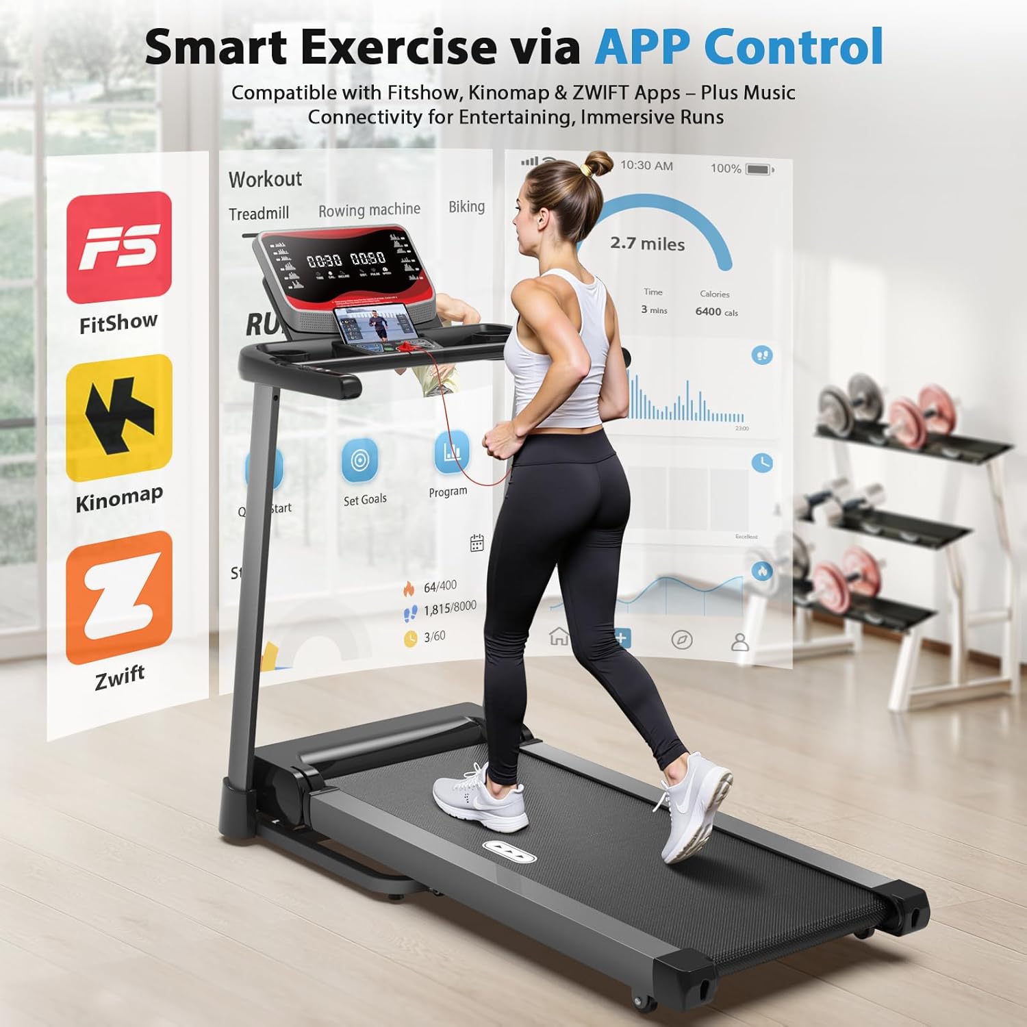 CIIHI Treadmill with Auto Incline - 450 LBS Capacity 15% Auto Incline Treadmill for Home, 0.5-10 MPH Foldable Running Machine with 47.2”x18.1” Belt, APP, Speaker, Speed & Incline Quick Button - Image 3