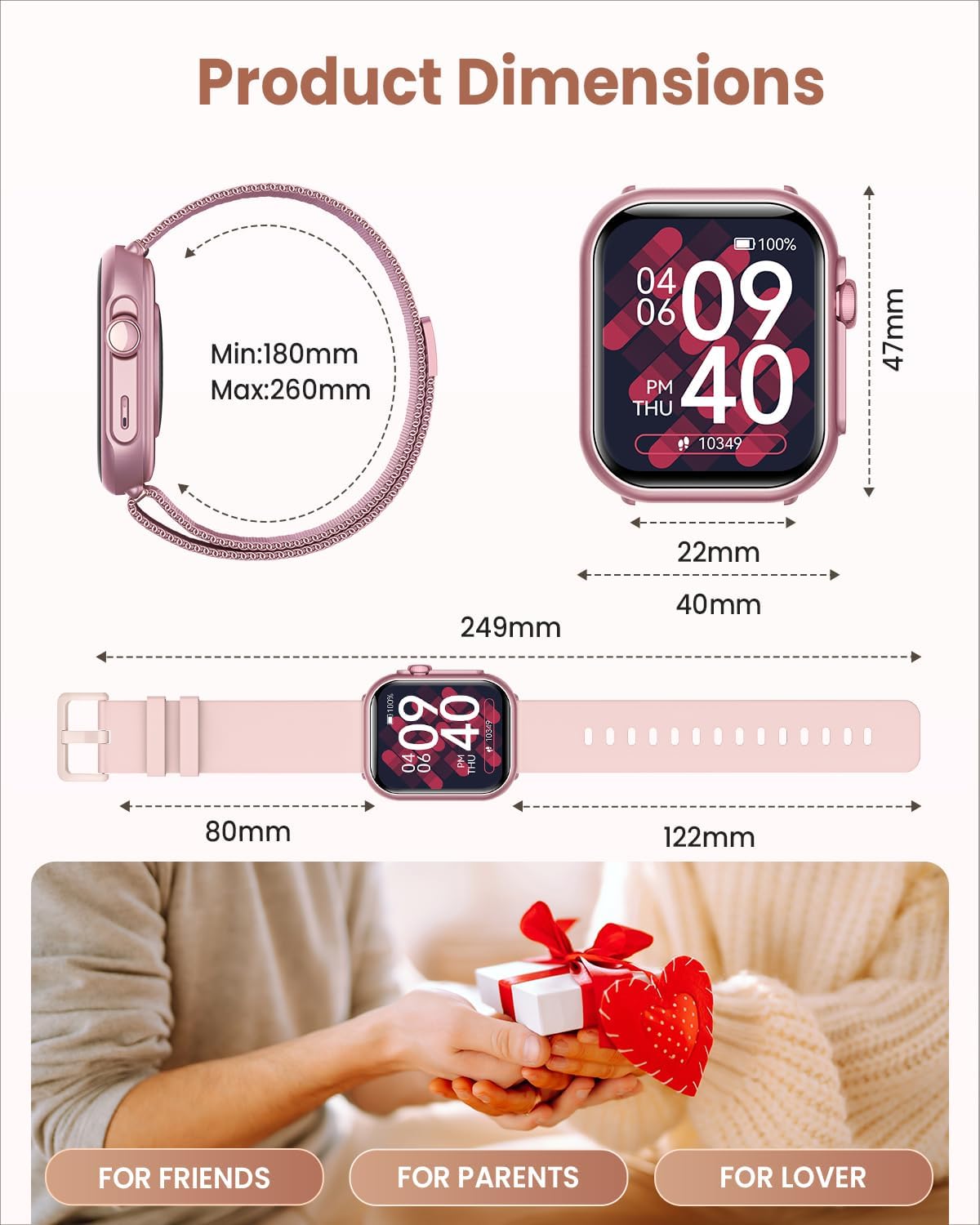 Smart Watches for Women (Android/iPhone), 1.83" HD Smart Watch with Calls/Messages/Notifications, Sleep/Heart Rate/SpO2/Blood Pressure Monitor, 110+ Sports Modes Fitness Tracker Watch, 1000mAh Battery - Image 8