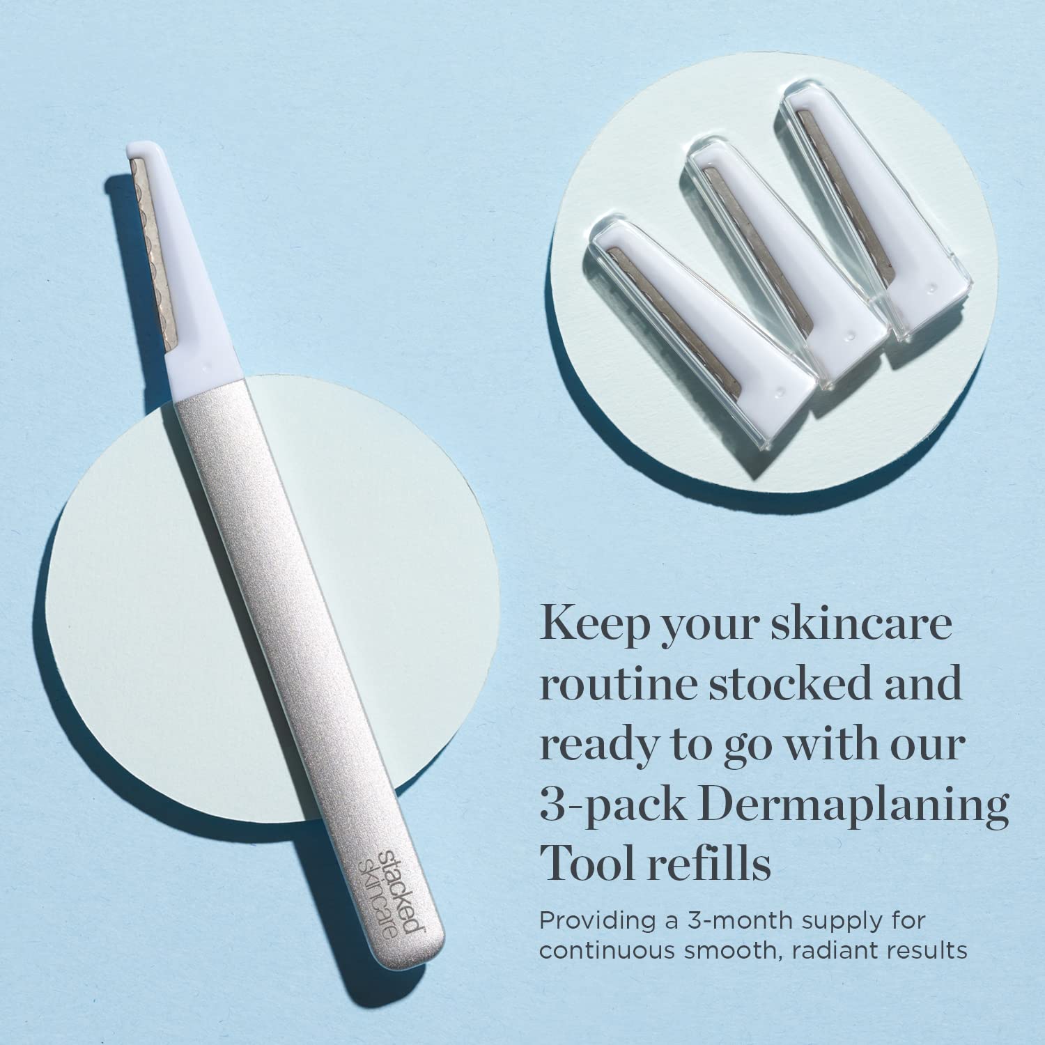 StackedSkincare Dermaplaning Replacement Blades - 3 Pack Face Razor Refills for Women, Peach Fuzz Remover and Exfoliating Tool, Fits StackedSkincare Dermaplane Tool - Image 2