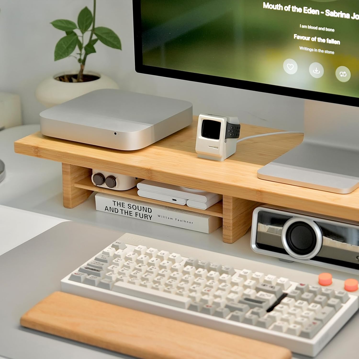 Bamboo Dual Monitor Stand Riser Natural, 2-Tier Desk Monitor Riser for 2 Monitors, Supports for PC Computer Monitor, Printer, Heavy TV Riser up to 300 lbs - Image 3