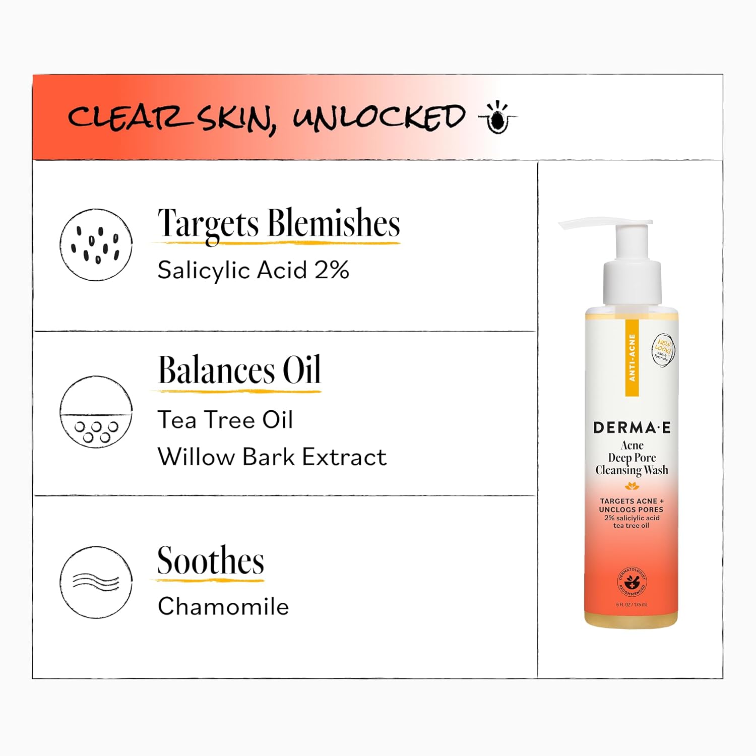 Derma E Acne Deep Pore Cleansing Wash – Blemish Control Facial Cleanser with Salicylic Acid - Gentle Oil Control Face Wash Soothes and Balances Skin, 6 fl oz - Image 6