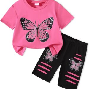 Doresbebe Kid Girls Clothes Summer Girls Outfits Pattern T-shirt Tops+Leggings Shorts Set 2 Piece Spring Clothes Set