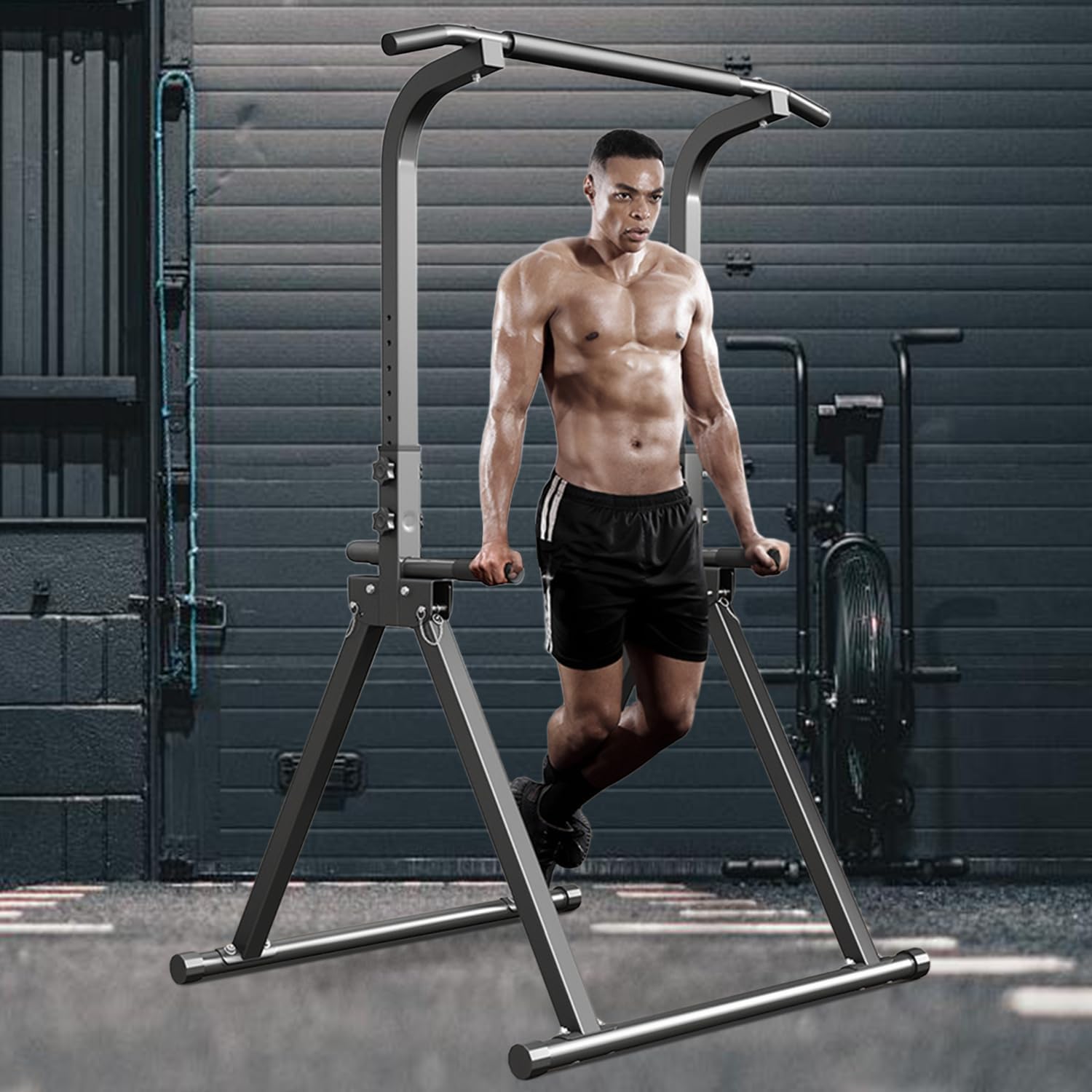 YYJO Foldable Pull Up Bar Free Standing Multi-function Power Tower Dip Bar with Assistance Bands Home Gym Strength Training Equipment - Image 2