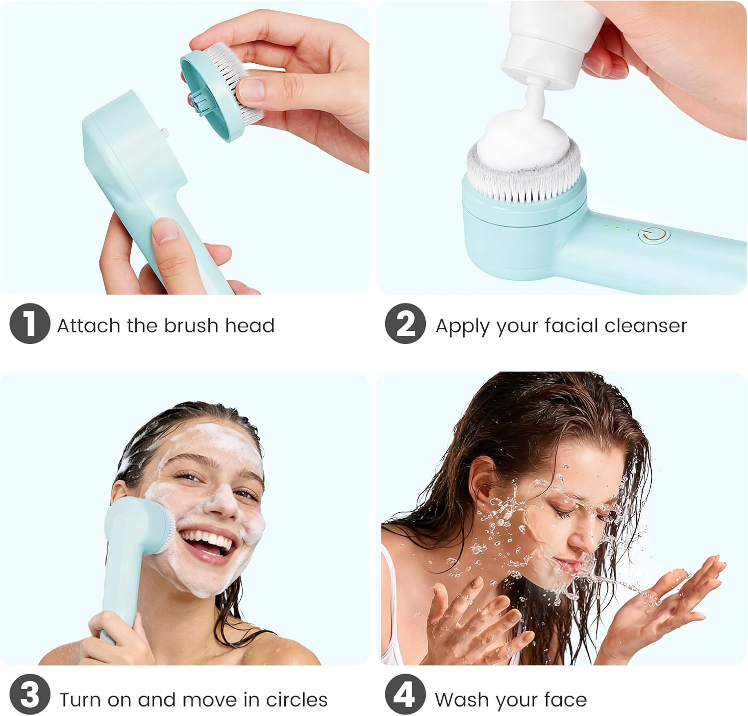 Facial Cleansing Brush with Dual Rotating, Electric Face Scrubber, 3 in 1 Facial Brush Skin Cleansing for Deep Cleansing, 3 Speeds, Waterproof Face Cleanser Brush for Men Women, Soft Exfoliator - Image 9
