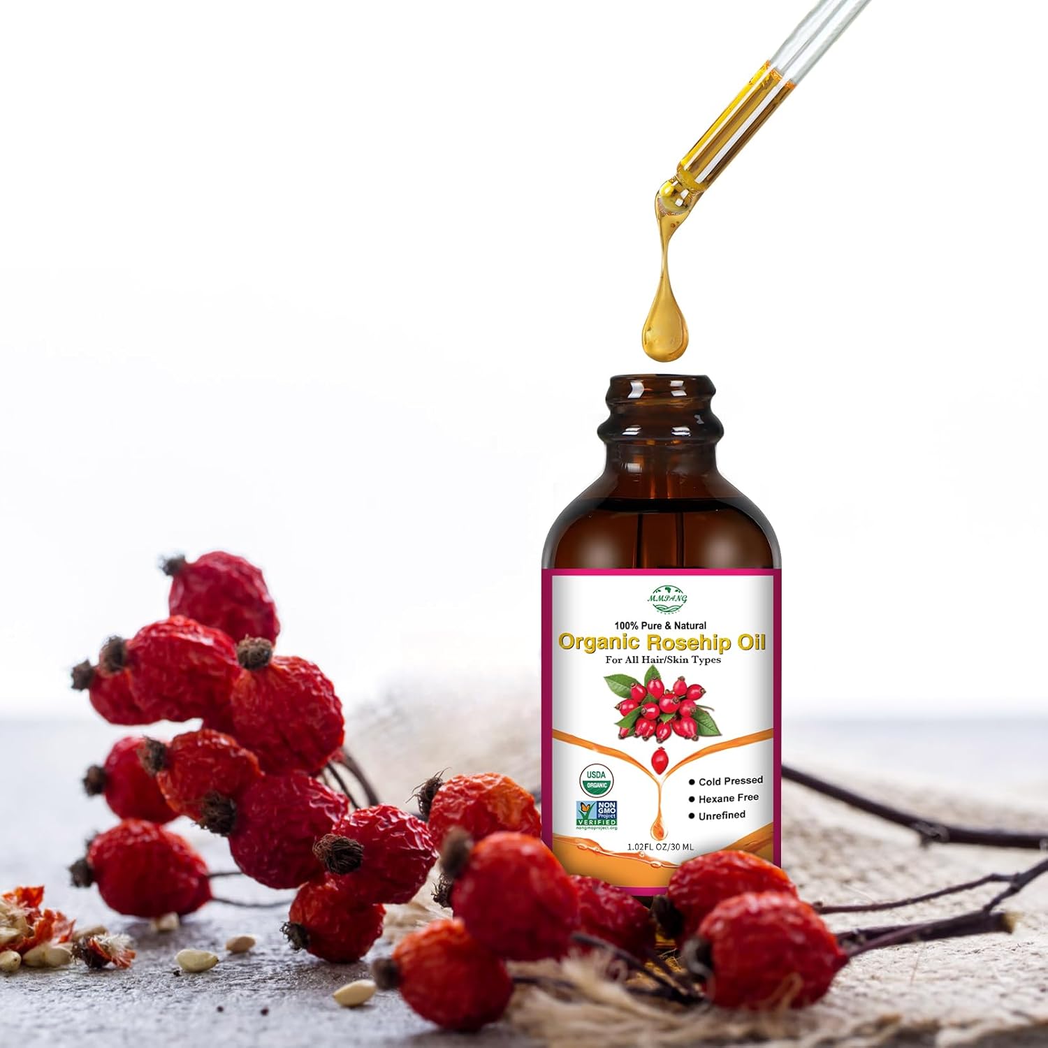Organic Rosehip Seed Oil for Face, USDA Certified, Cold Pressed, Unrefined, 100% Pure Natural Rose Hip Oil for Anti-Aging, Acne Scar Treatment, Skin & Hair Care, Gua Sha Massage, 1 fl.oz / 30ml - Image 7
