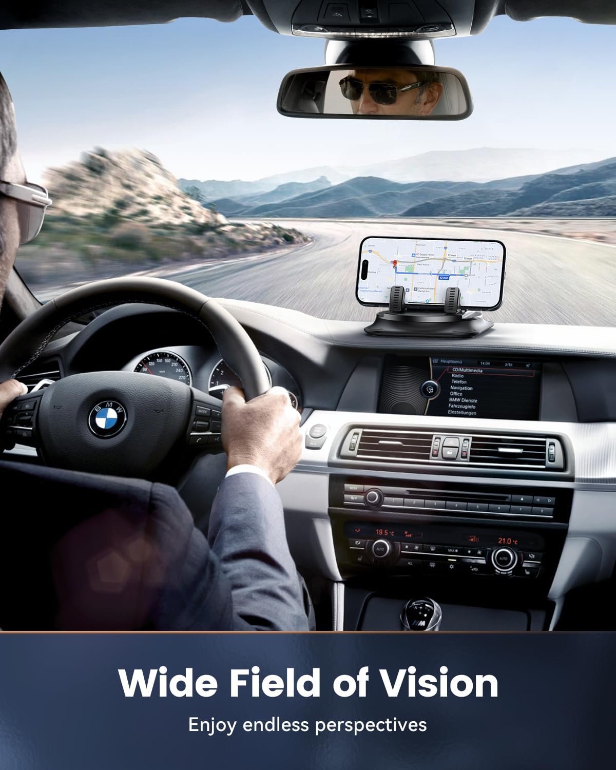 360 Degree Rotation Dashboard Phone Holder for Car, Anti-Slip Grips & One-Hand Operation Car Cell Phone Mount with Adjustable Spring Clip, Compatible with iPhone Samsung All Smartphones - Image 2
