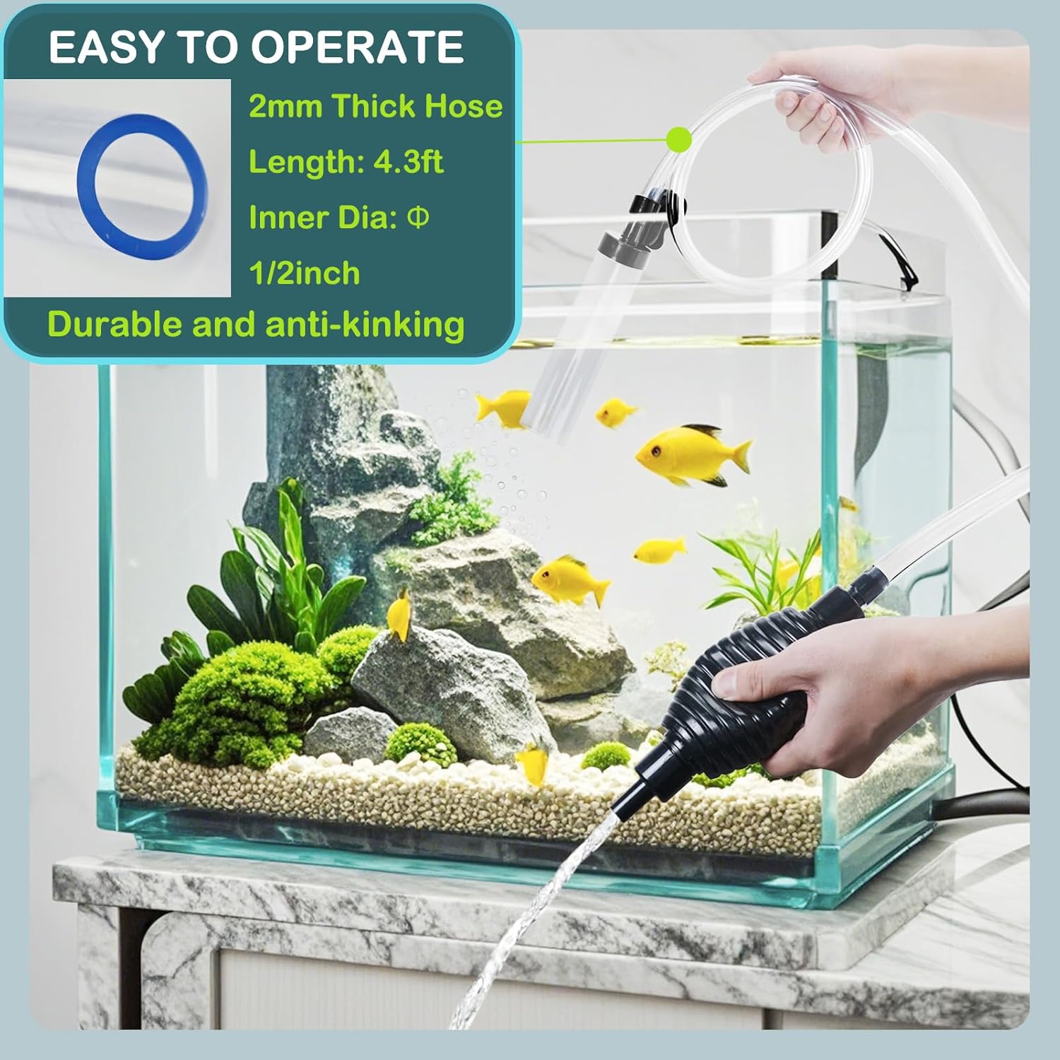 4.3ft Fish Tank Cleaner Aquarium Siphon Gravel Vacuum for Aquarium Fish Tank Changing Water Cleaning Gravel and & Sand - Image 5