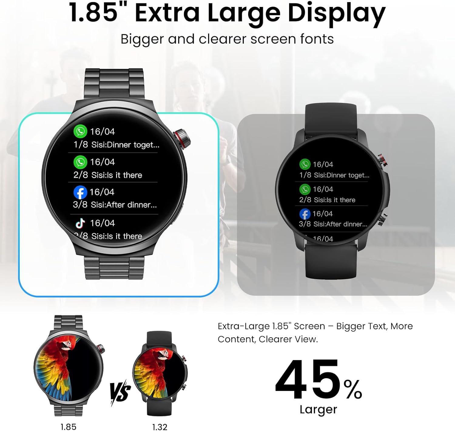 AMAZTIM Smart Watch for Men, 1.85" Ultra-Large HD Display, 120-Day Battery Life with 1000mAh Charging Case, Military-Grade Materials,Answer/Dial Calls, 24/7 Heart Rate & Sleep Monitor,Android & iOS - Image 4
