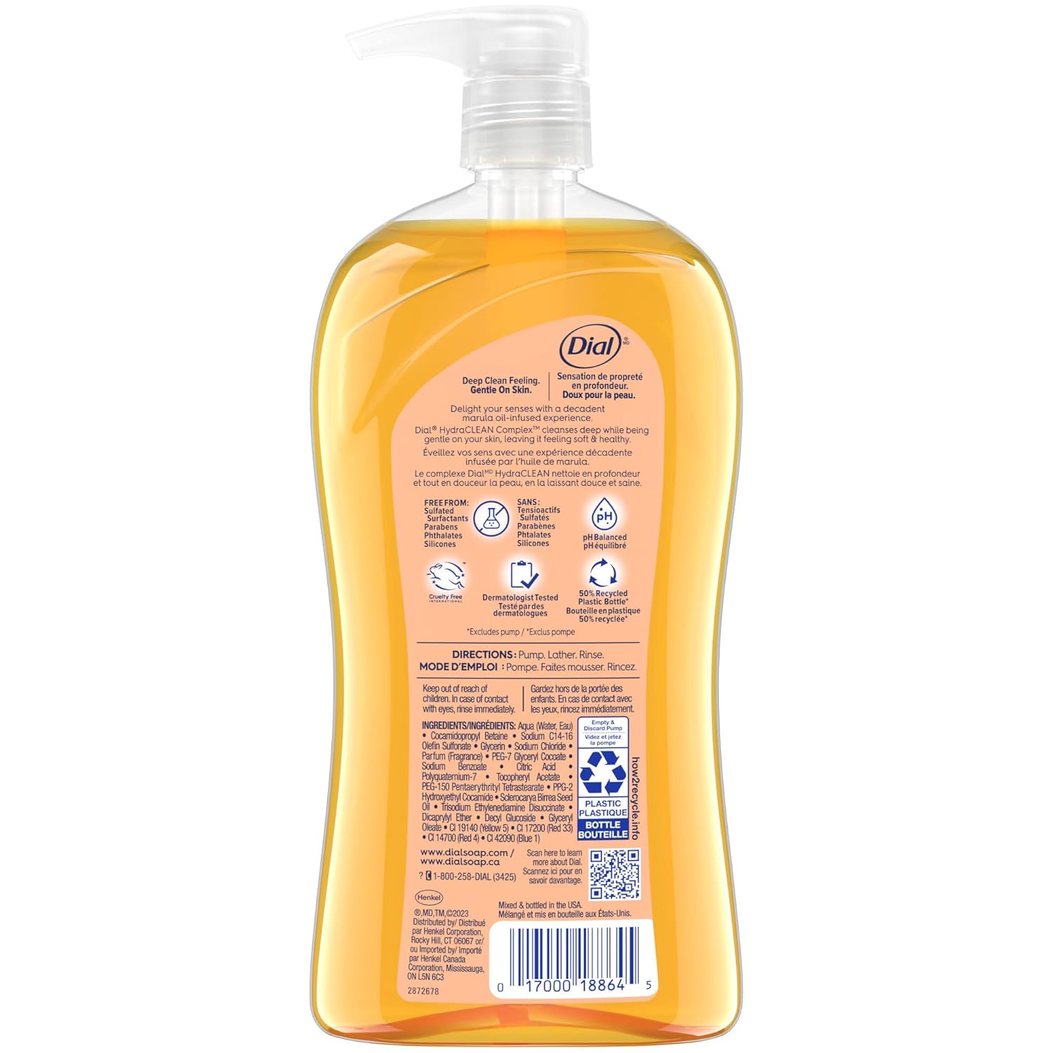 Dial Body Wash, Pamper & Indulge Marula Oil, 32 Fl Oz, Hydraclean Complex & Vitamin E, Gentle, Leaves Skin Feeling Nourished, Dermatologist-Tested, No Parabens & Sulfates - Image 2