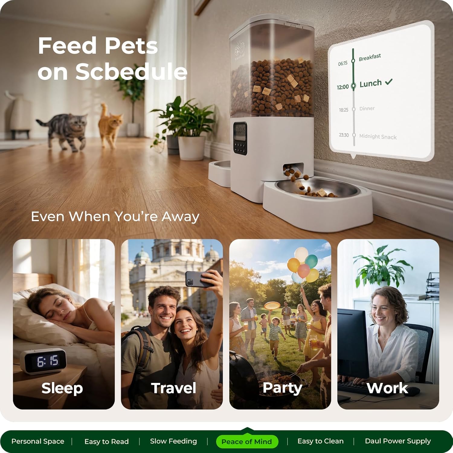 Frienhund Timed Automatic Cat Feeder 2 Cats with Slow Feed: Dual Automatic Dog Feeder with Information Visualization, Programmable Auto Cat Food Dispenser for Multiple Pets,Detachable for Clean-29 Cup - Image 5