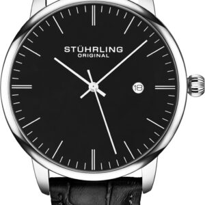 Stuhrling Original Men’s Watch Dress Watch 40mm, Ultra Slim Mens Watch Leather Strap, Quartz Analog Men’s Wrist Watch, Classic Minimalist Watch for Men