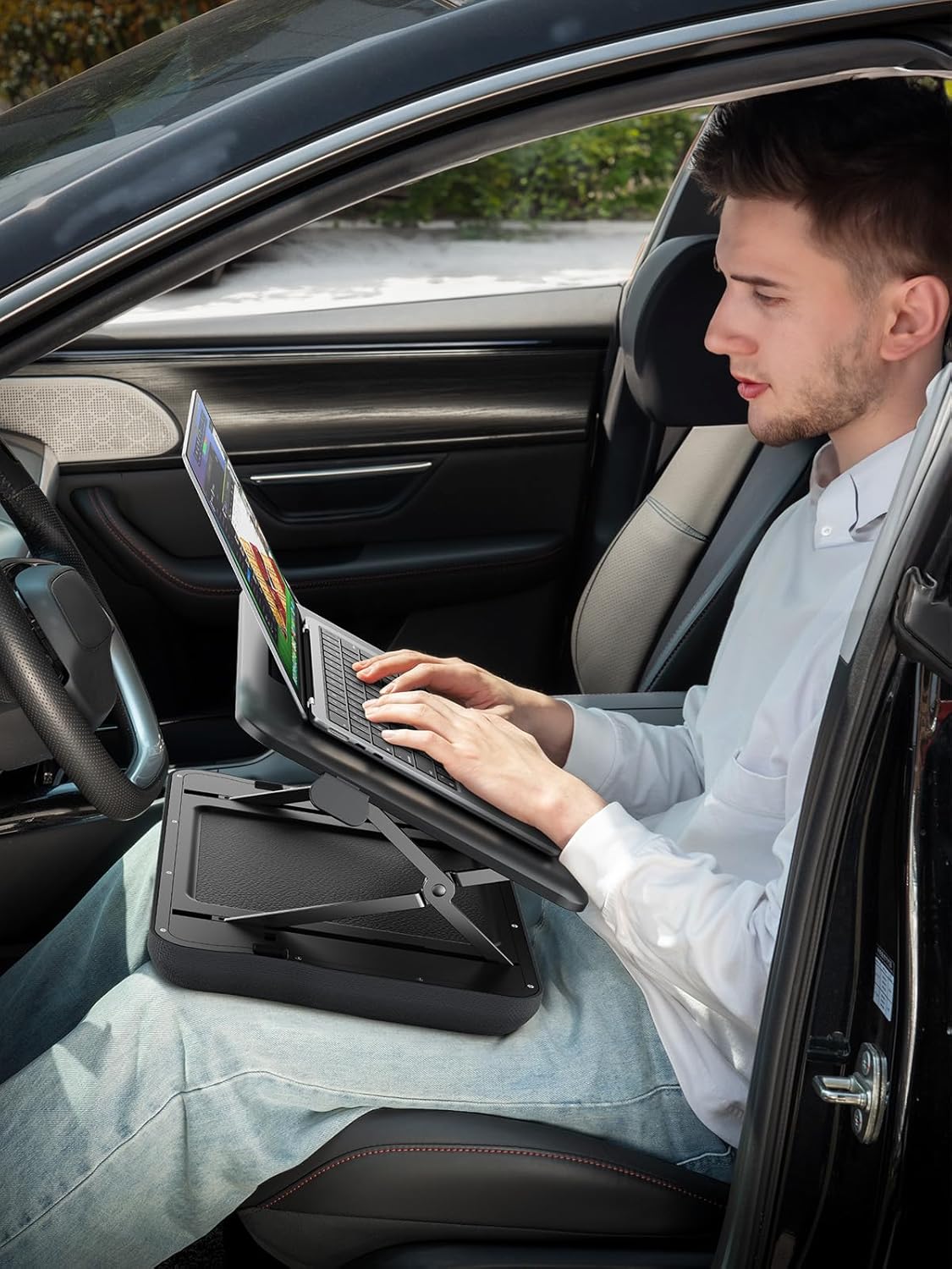 SAIJI Height & Tilt Adjustable Lap Desk, Portable Laptop Stand for Bed, Car, Couch and Recliner, Foldable Lap Desks - Up to 15.6 Inch Laptops - Image 4