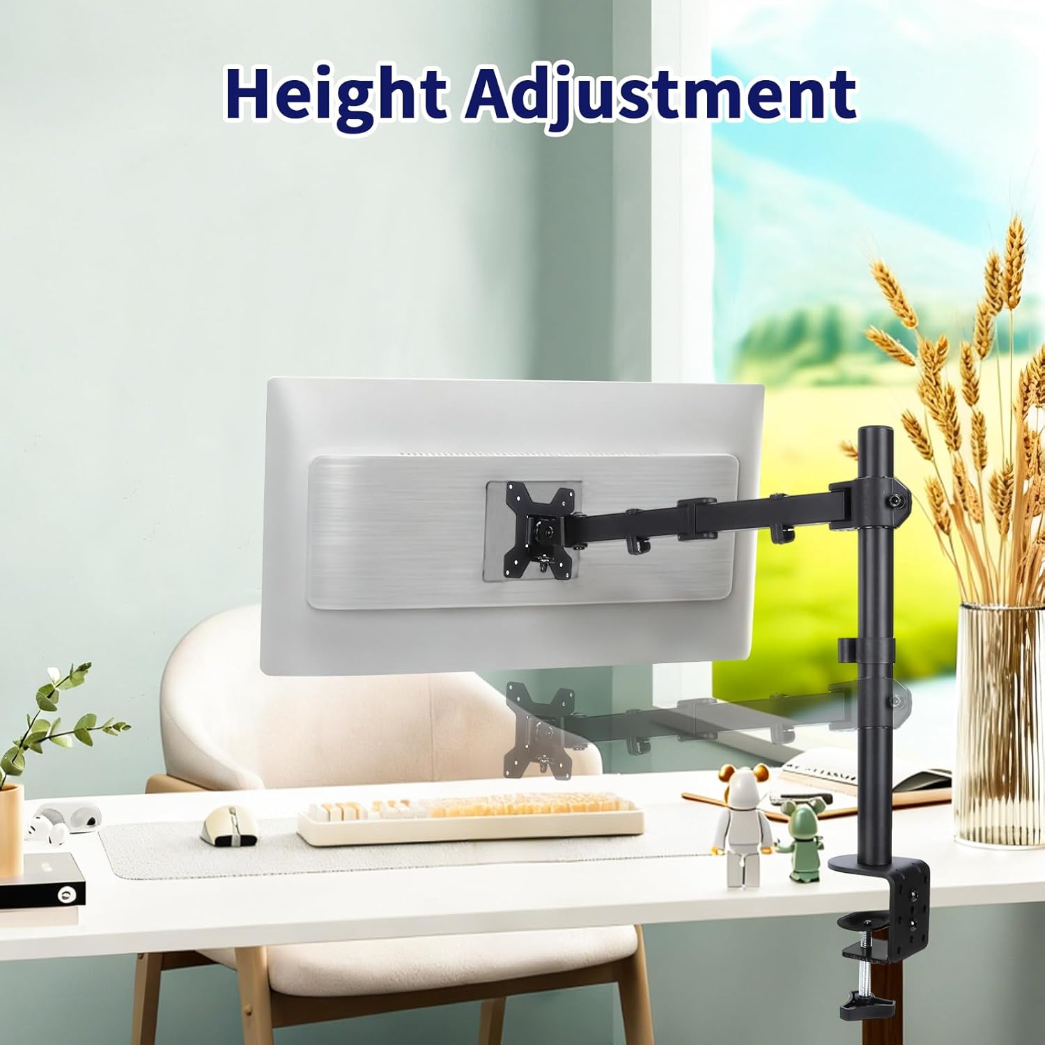 Single Monitor Desk Mount, Heavy Duty Adjustable Monitor Stand for 13"-32" Screen, Monitor Arm Desk Mount Holds Up to 22lbs with C Clamp/Grommet Base - Image 4