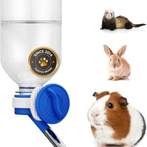 Choco Nose No-Drip Water Bottle Feeder for Guinea Pigs, Hamsters, Bunnies, Ferrets, & Small Pets, 10.2 fl.oz, 300ml – Easy to Install in Cages/Crates, US Patented Leakproof Nozzle 10mm, Blue (C128)