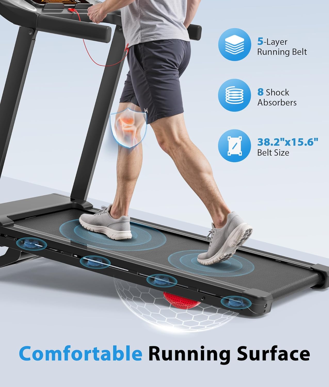 CIIHI Treadmill with 18% Auto Incline - 350 LBS Capacity Foldable Treadmill with Incline and App - Walking Running Machine for Home - Image 8