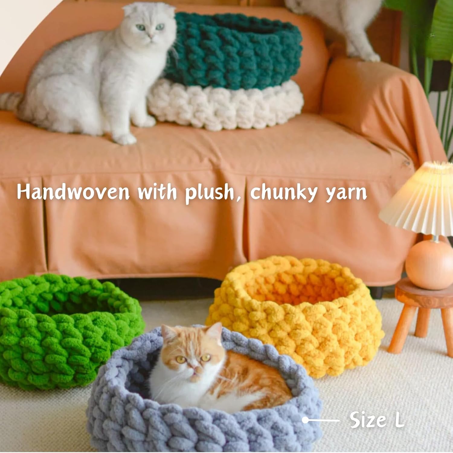 Cat Nest Bed - Premium Self Warming Handwoven Washable Extra Soft Round Cave House for Indoor Kitten & Kitty, Small & Large (Cloud White,Medium) - Image 4