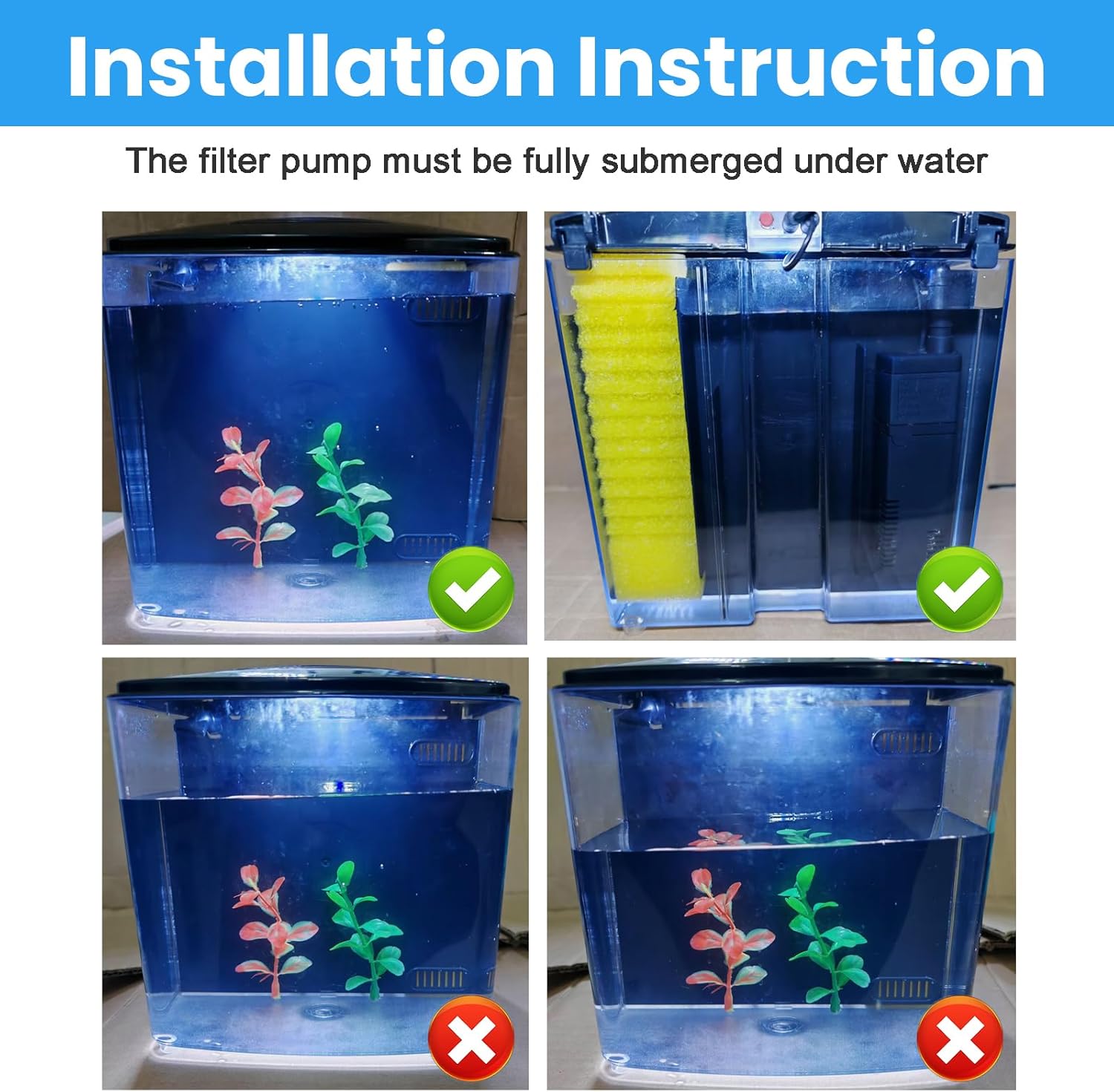 AQUANEAT Fish Tank, 1.2 Gallon Aquarium, Small Betta Fish Tank Starter Kit with LED Light and Water Filter Pump, Rectangular - Image 4